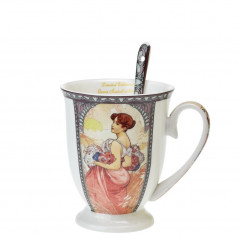 Queen Isabell Collection Přátelská souprava Alfons Mucha v srdci - 2 x hrnek 300 ml se lžičkou